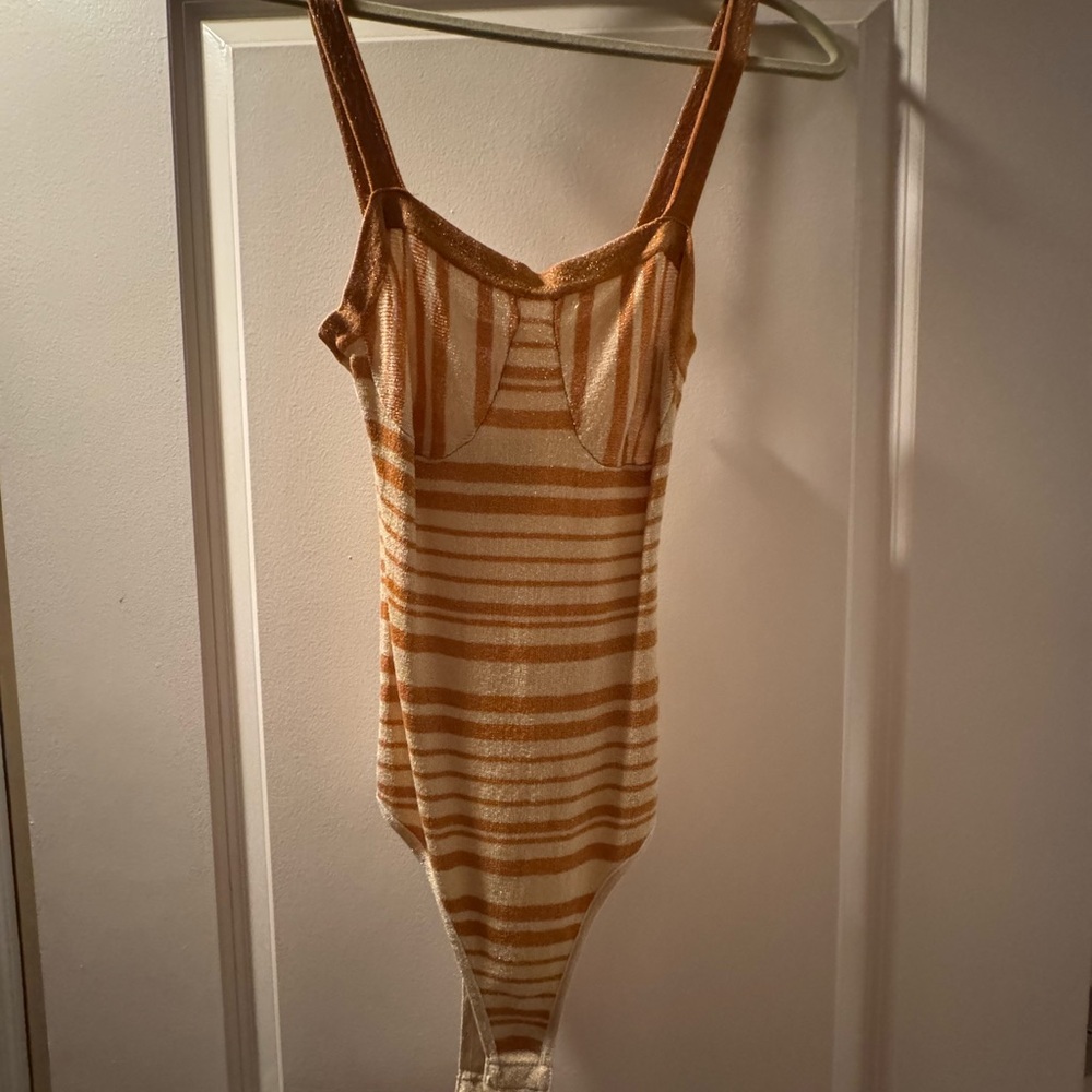 Striped Orange and White Knit Bodysuit NWT